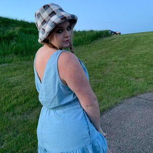 American Eagle Denim Light Blue Ruffle Romper